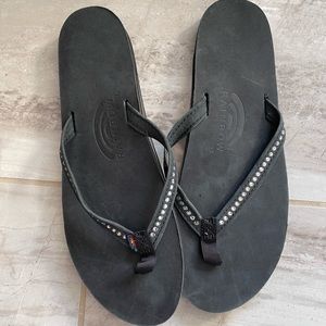 Black Rhinestone Rainbow Flip Flops